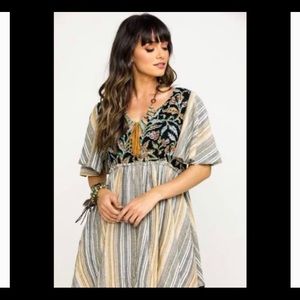 Free People Striped Mini Dress with Floral Embroidery